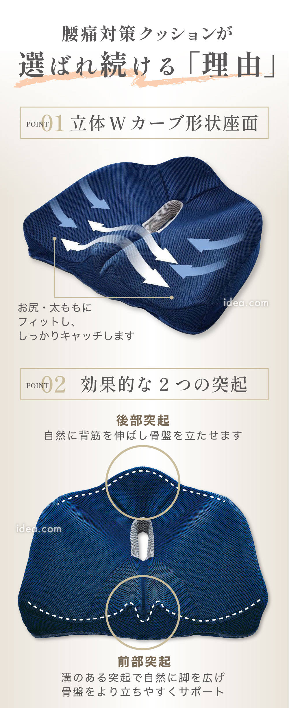 立体Wカーブ形状座面