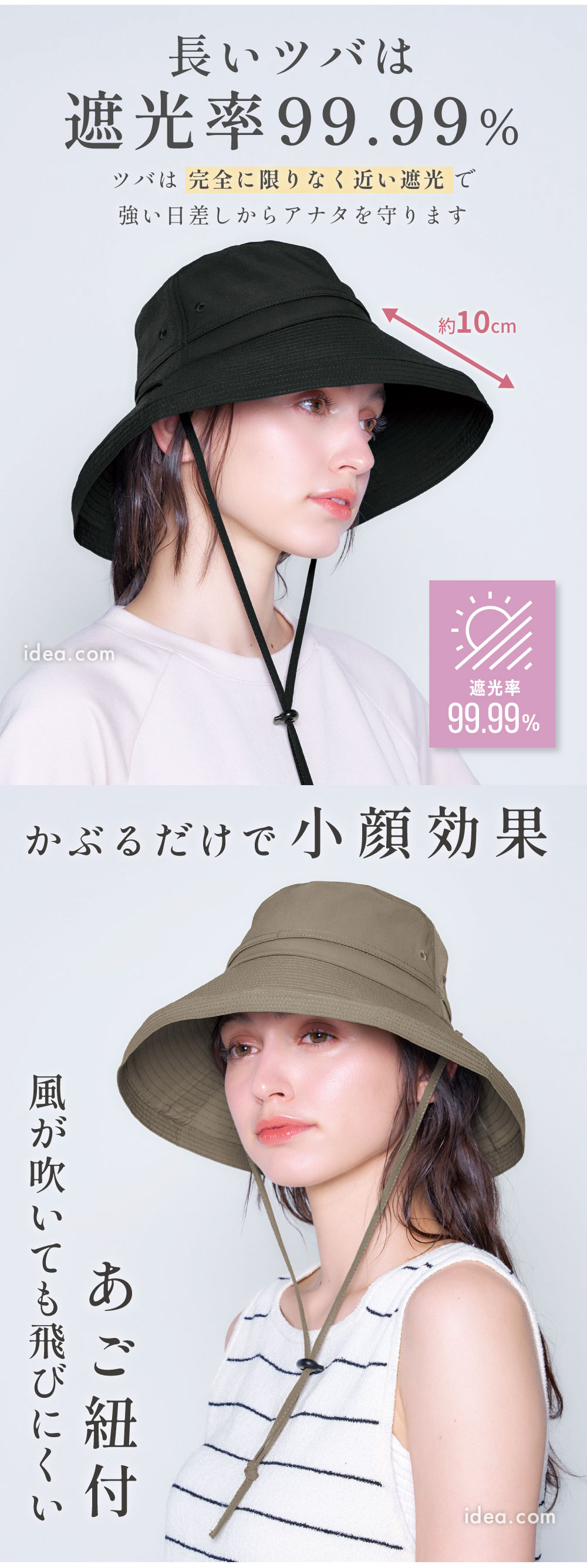 長いツバは遮光率99.99%