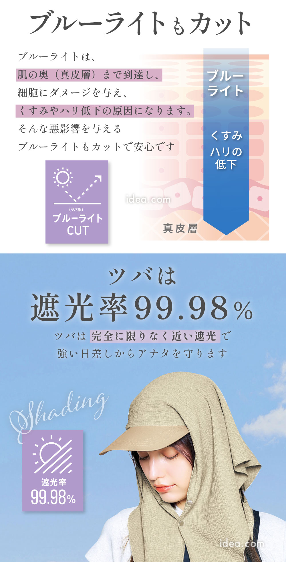 ツバは遮光率99.99%