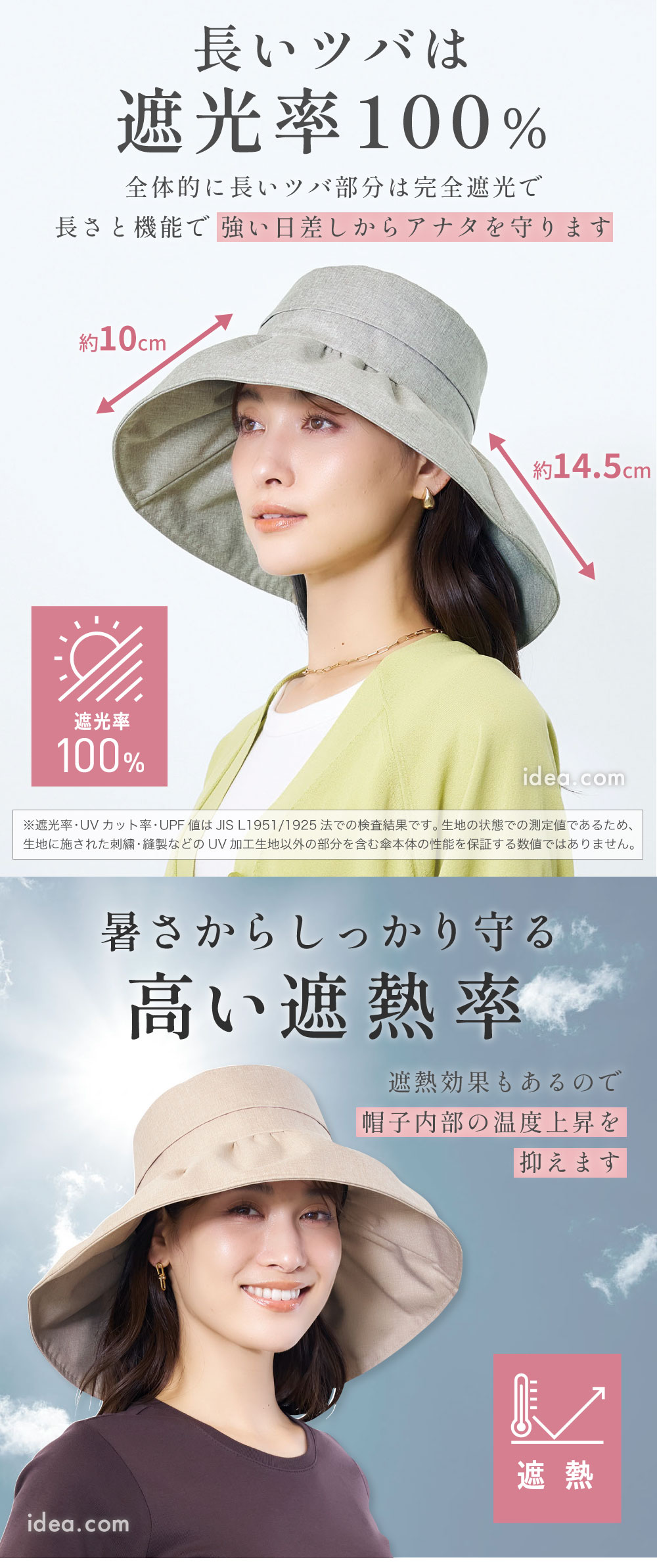 長いツバは遮光率100%