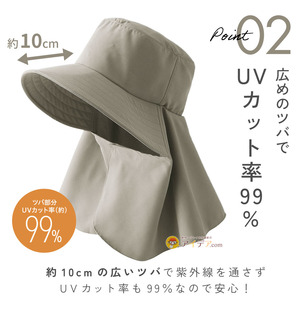 UVフラップ帽子:UVカット率99%
