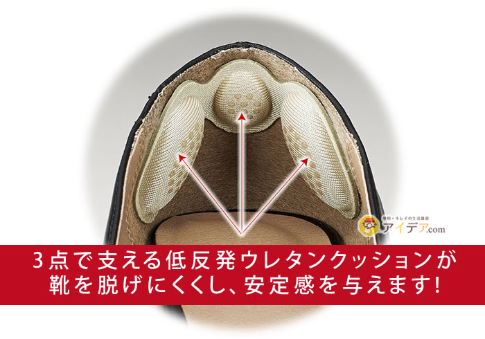 かかとホールドクッション（4枚入）：3点で支える低反発ウレタンクッションが靴を脱げにくくし、安定感を与えます