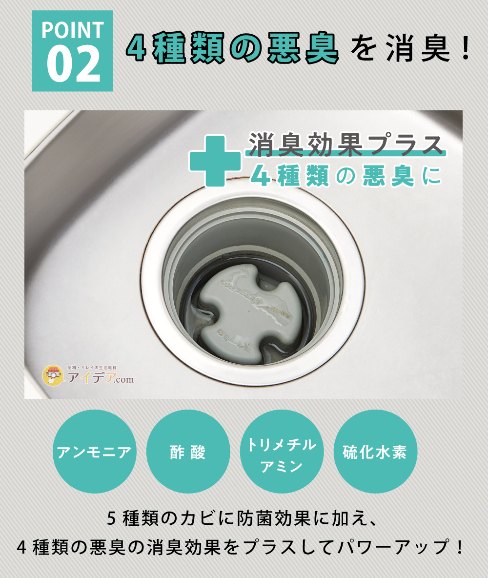 パワーバイオ泡のキッチン排水口きれい:4種類の悪臭を消臭