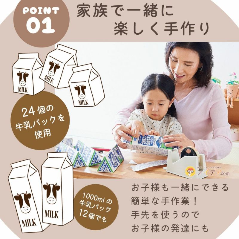 牛乳パックを組み立ててカバーに入れるだけ◆牛乳パックチェアカバー500ml[コジット]底面ファスナー付き、洗濯OK！牛乳パック椅子いすチェア工作小物入れおもちゃ入れおもちゃ箱